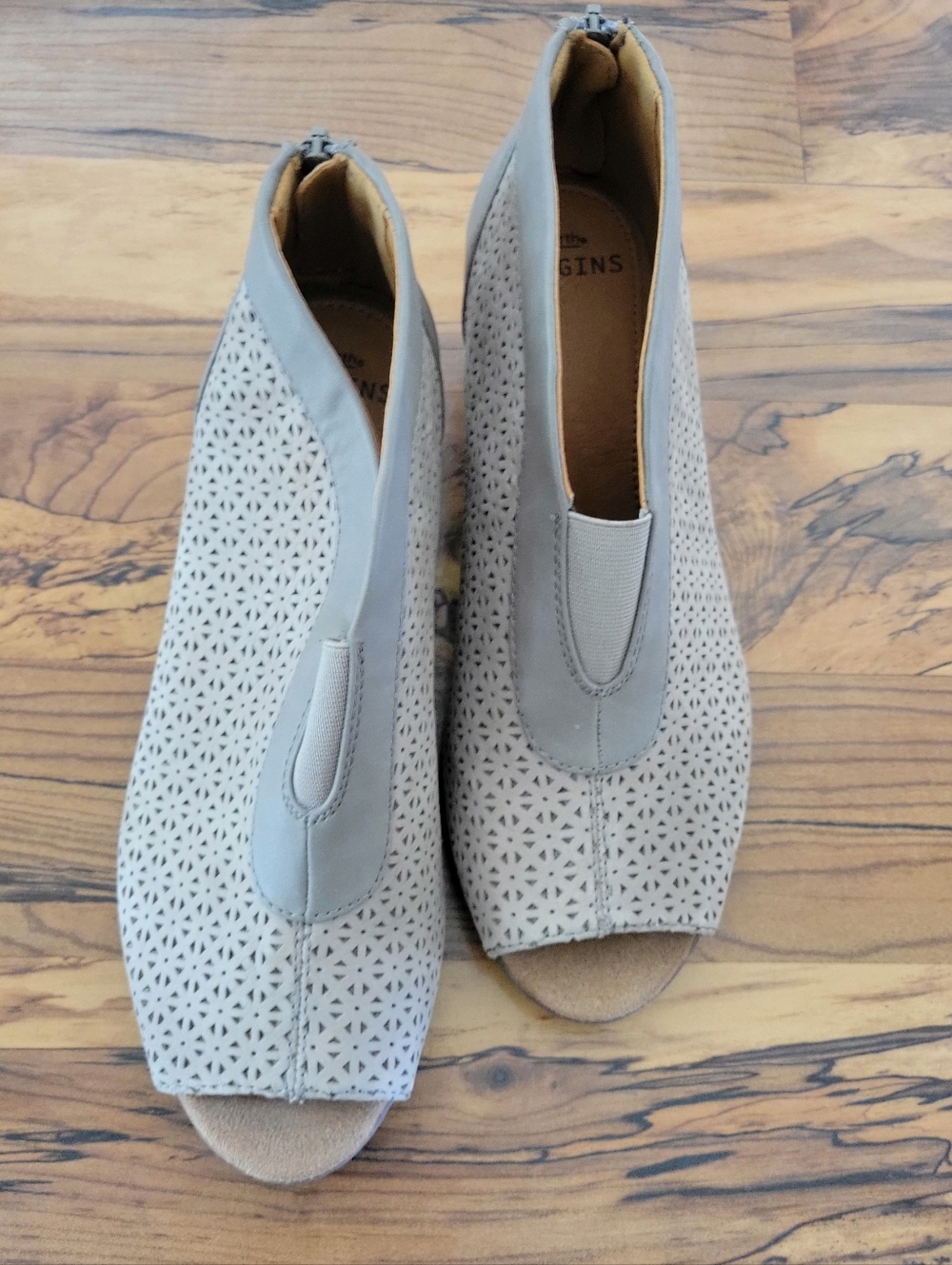 Earth Origins Perforated Open-Toe Wedge Booties
